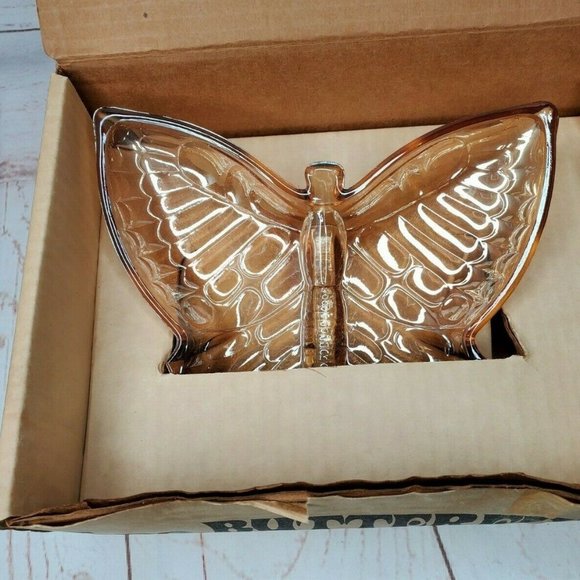Rare Amber 5 Piece Vintage Brown Glass Butterfly Home Décor Candy Nut Dish Set - Picture 3 of 9